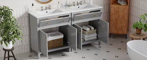 English Elm 60'' Modern Bathroom Vanity Set With Ceramic Sink, Soft Closing Doors, Space-Saving Grey Design N710SS00007E