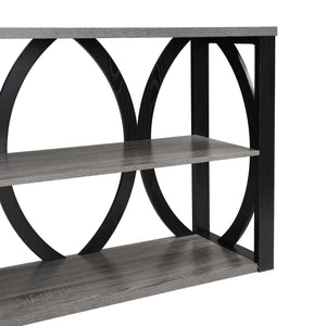 English Elm 3-Tier Industrial Console Table with Circular Frame Design, 70.87" Long Narrow Entry Shelf for Hallway Black+ Gray W2317P230086