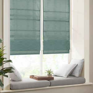 JLA Home Madison Park - Printed Faux Silk Cordless Roman Shade with Thermal Foam Backing, OEKO‑TEX Tested Room‑Darkening Privacy and Energy Savings 31 L x 64 W x 0.13H MP40-7938