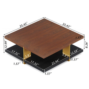 English Elm Classica Rectangle Wood Coffee Table – Elegant Walnut Finish With Stylish Black Metal Frame Design B341P321157