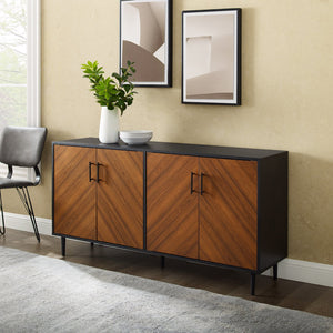 English Elm Walker Edison - Mid-Century Bookmatch Door Buffet with Metal Legs, Two-Tone Retro Design, TV Console & Storage Display Walnut 63 L x 19 W x 7 H B185P169344