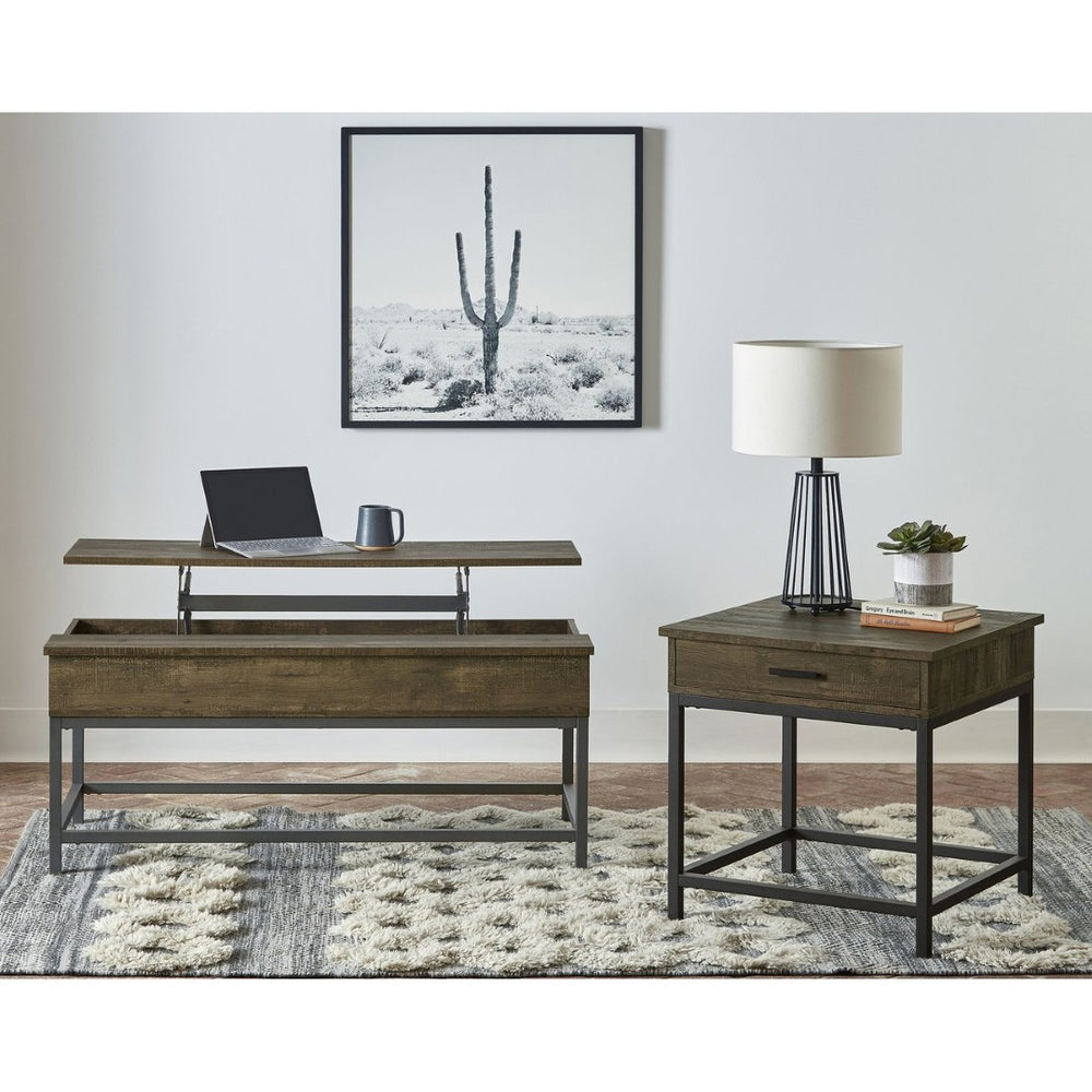 English Elm Golden Oak Lift Top Coffee Table and End Set with Hairpin Legs Storage B062S01437