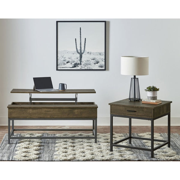 English Elm Golden Oak Lift Top Coffee Table and End Set with Hairpin Legs Storage B062S01437
