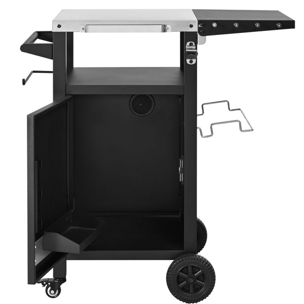 English Elm K&k Outdoor Grill Cart Stainless Steel Prep Station with Storage and Drop Leaf N707P379798B