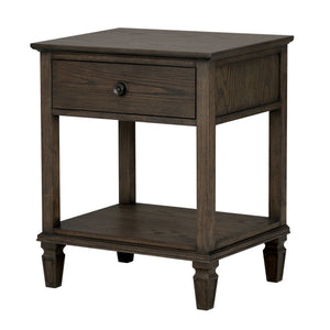 English Elm Victoria Aged Oak Nightstand with Solid Wood Legs, Wire-Brushed Veneer, Drawer & Open Shelf Brown 27 L x 22.75 W x 27.63 H B035P341164