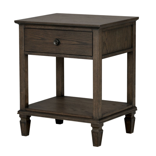 English Elm Victoria Aged Oak Nightstand with Solid Wood Legs, Wire-Brushed Veneer, Drawer & Open Shelf Brown 27 L x 22.75 W x 27.63 H B035P341164