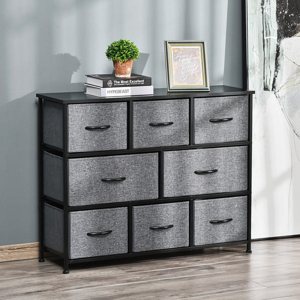 English Elm HOMCOM 8-Drawer Fabric Dresser Tower with MDF Top, Steel Frame, Anti-Tip Design for Bedroom W2225P229649