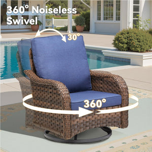 English Elm 3 Piece Outdoor Bistro Set Swivel Rocker Chairs Pe Rattan Wicker Patio Side Table Blue T3773P417375