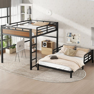 English Elm Twin Xl Solid Pine Loft Bed with Built-in Led Lighting and Storage Shelves Walnut W1580S00504