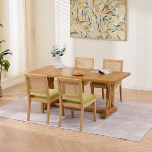 English Elm Farmhouse Rattan Back Dining Chairs Set of 2 with Linen Seat and Hardwood Legs Olive Green W1143P452936
