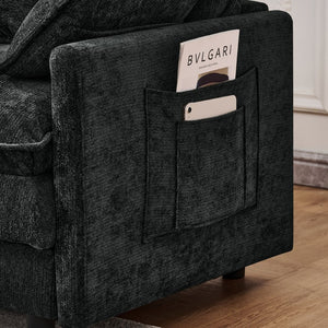 English Elm 101.9-inch Chenille Modular Sofa with Movable Footstool for Living Room Comfort Black W288S00032