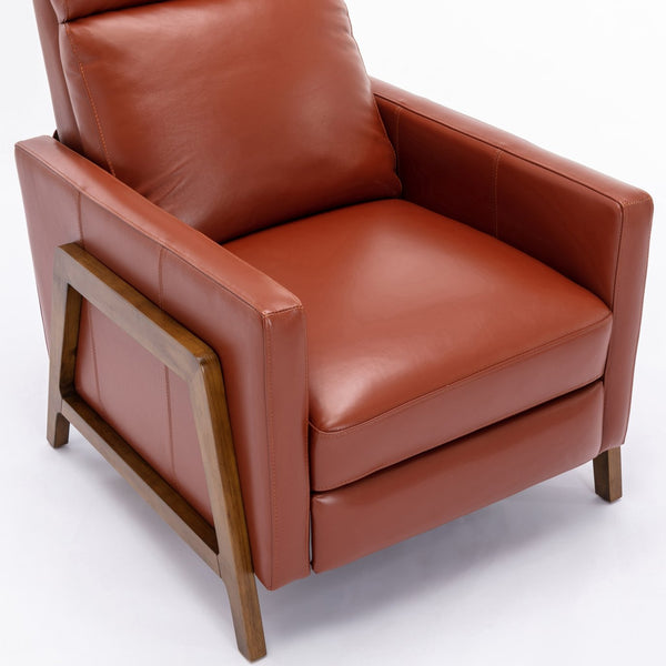 English Elm Richland Mid-Century Top Grain Leather Push Back Recliner with Exposed Wood Frame and Coil Seating Caramel B050P366075