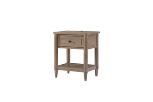 English Elm Mindi Sand Mindi Veneer Small Nightstand with USB Charging, Drawer & Shelf, Transitional Solid Wood Design B2699P360159