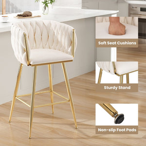 English Elm Counter Height Stools Set of 2 Mid-century Metal Legs Ergonomic Kitchen Island Seating Beige T3623P430893