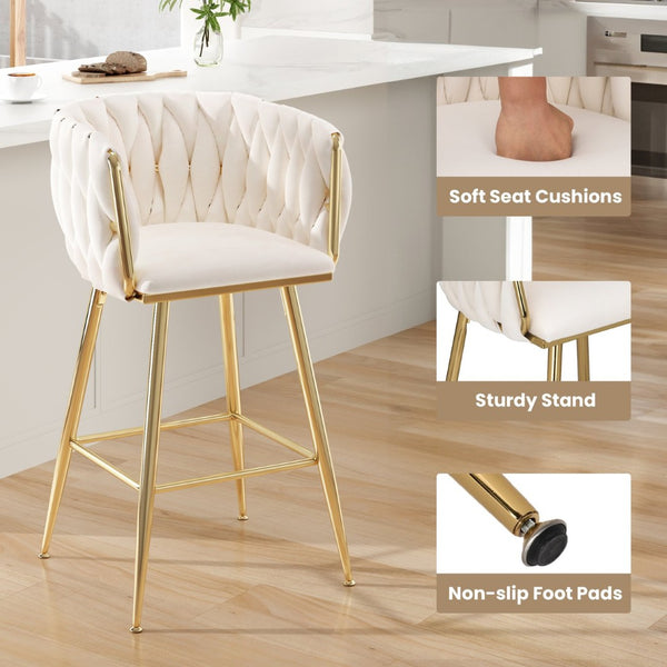 English Elm Counter Height Stools Set of 2 Mid-century Metal Legs Ergonomic Kitchen Island Seating Beige T3623P430893
