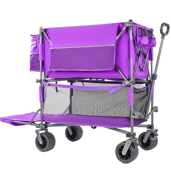 English Elm 55" Double Decker Collapsible Wagon 560lb Capacity Alloy Steel Frame All-terrain Wheels Purple W2932P405187
