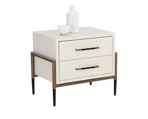 Sunpan Weldrick Nightstand - Elegant Acacia Wood Design with Soft Closing Drawers and Stylish Metal Accents Oyster