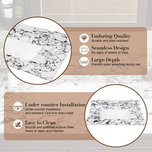 English Elm 37"X22" Panda White Artificial Marble Bathroom Vanity Top With Sink, Backsplash & Easy Install W509P362106
