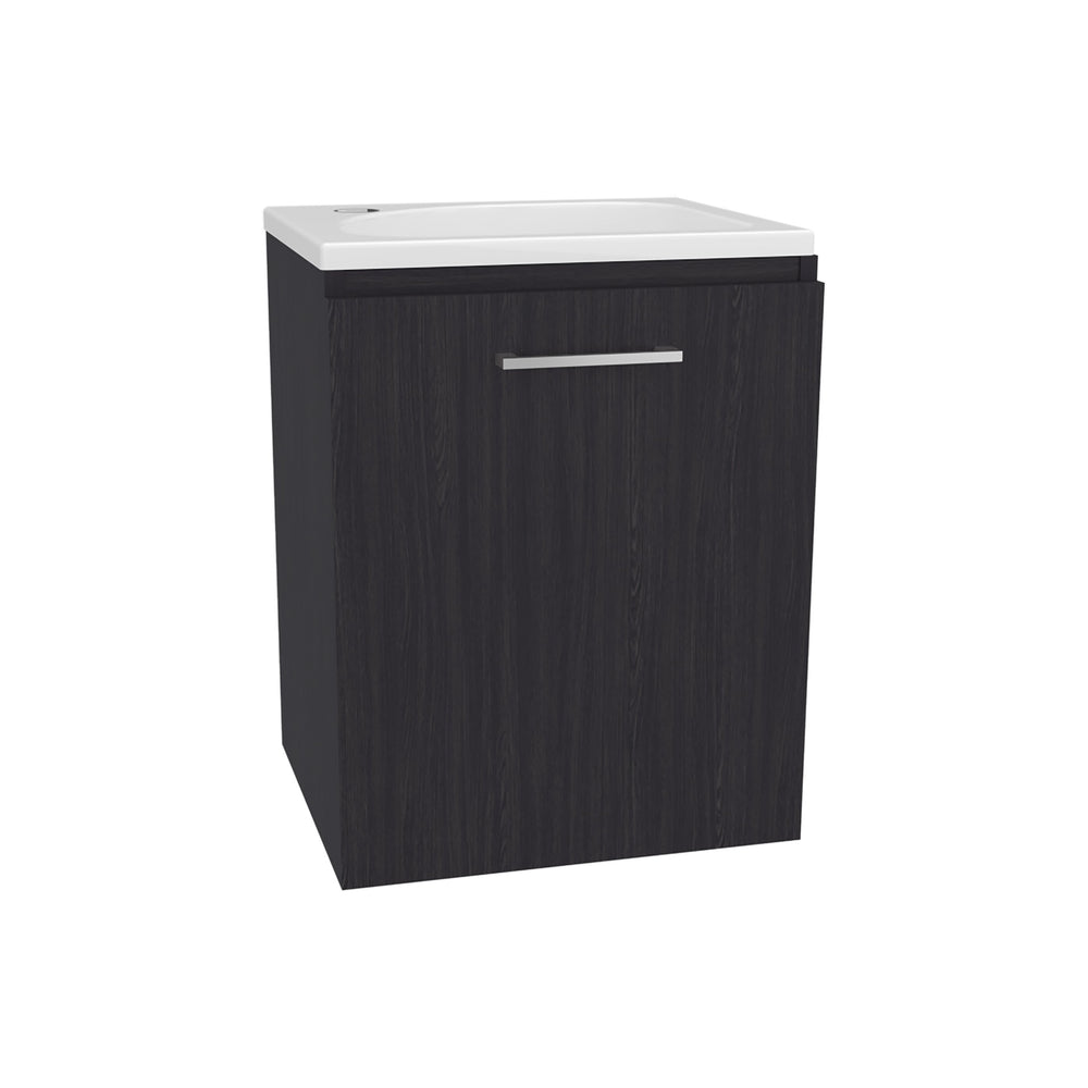 English Elm Saju 15.7" Floating Wide One-Door Vanity Cabinet with Resin Sink, Single Shelf, Black Wenge Finish B070P337124