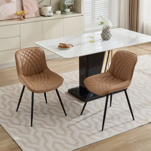 English Elm Dining Chairs Mid Century Modern Set of 2 with Curved Back Support, Perforated PU Upholstery, Cushioned Comfort and Floor-Protecting Adjustable Leg Caps khaki W1143P254985