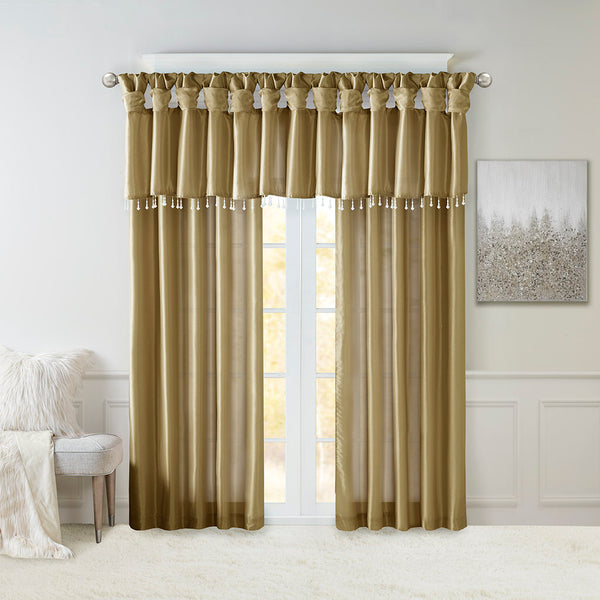 JLA Home Madison Park - Lightweight Faux Silk Valance with Beaded Trim, Lined Twist-Tab Top for Privacy and Elegant Draping Bronze MP41-4456