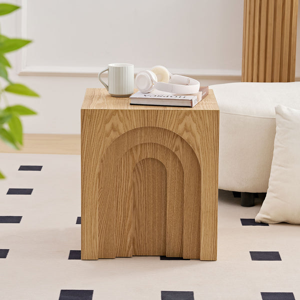 English Elm 15.74'' Modern Square Side Table Compact Accent Nightstand MDF Imitation Wood Durable Stylish Decor Natural W876P245157