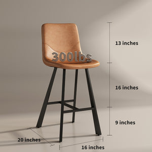 English Elm Faux Leather Counter Stools Set of Two Ergonomic Curved Back Metal Frame Kitchen Seating Cognac W5096P400395