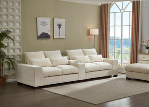 English Elm Modern Sectional Sofa with Console USB Charging and Reading Light, Velvet Microfiber, Solid Wood Frame Beige B205S00082