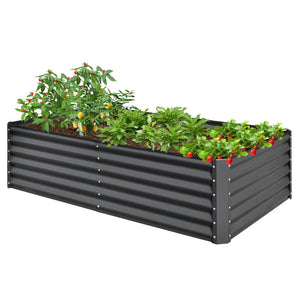 English Elm 8x4x1.5 Galvanized Raised Garden Bed with Thick Safety Edge, Rust-Resistant Steel, Drainage-Friendly Design Gray W1859P197984