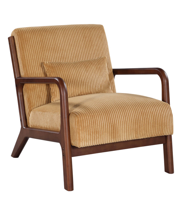 English Elm Wooden Lounge Chair with Scandinavian Solid Wood Frame, Plush Ribbed Corduroy Upholstery & Lumbar Support Yellow B343P328600