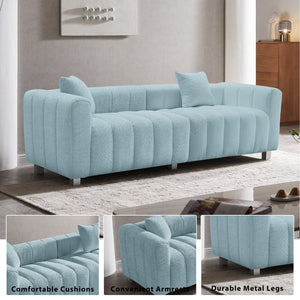 English Elm 83.46'' Velvet Three Seat Sofa Bubble Upholstered Couch with Sleek Metal Legs for Living Room Blue W2795S00040