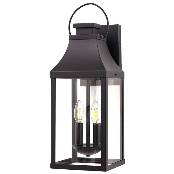 English Elm 20'' Matte Black Lantern Wall Sconce 2-light Outdoor Fixture for Porch Garage Entryway W1340P379244