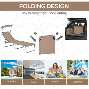 English Elm Outsunny Folding Chaise Lounge with Shade Canopy Oxford Fabric Recliner for Camping W2225P200947