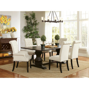 English Elm Vaughn Beige Upholstered Dining Arm Chair with Nailhead Trim, Tapered Legs, Premium Comfort & Style B062P331049