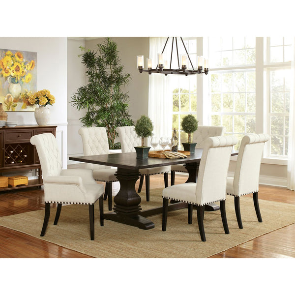 English Elm Vaughn Beige Upholstered Dining Arm Chair with Nailhead Trim, Tapered Legs, Premium Comfort & Style B062P331049