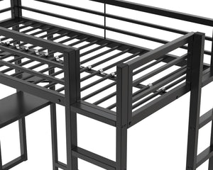 English Elm Loft Bed With Desk And Storage, Metal Twin Loft Frame For Kids Teens - Stylish Space Saver In Black W2904S00002