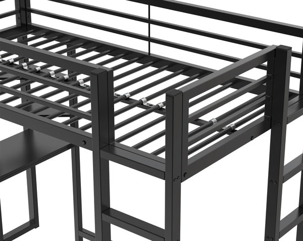 English Elm Loft Bed With Desk And Storage, Metal Twin Loft Frame For Kids Teens - Stylish Space Saver In Black W2904S00002