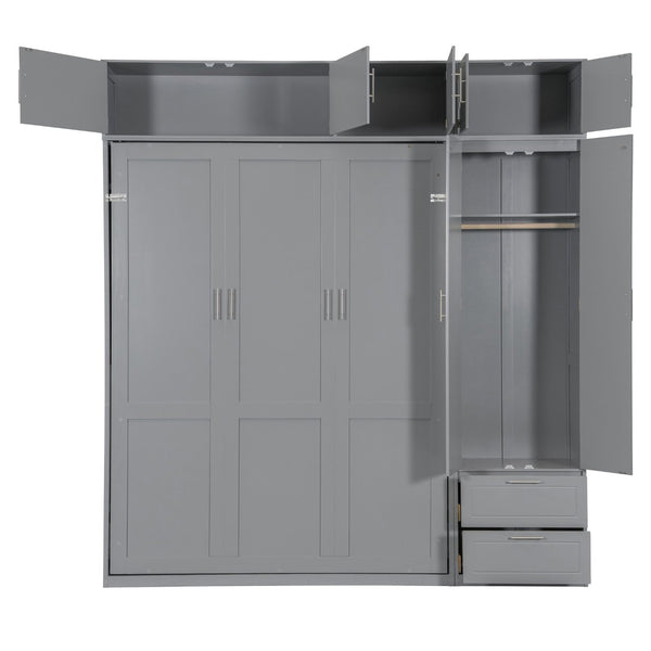 English Elm Queen Murphy Bed with Integrated Desk Cabinet Shelves Space Saving Studio Solution N708S00022E-1