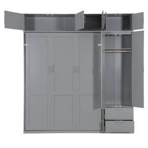 English Elm Queen Murphy Bed with Integrated Desk Cabinet Shelves Space Saving Studio Solution Gray N708S00022E-3