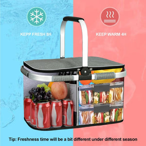 English Elm 35l Insulated Picnic Basket with Aluminum Frame Collapsible Waterproof Cooler Tote W2181P483966