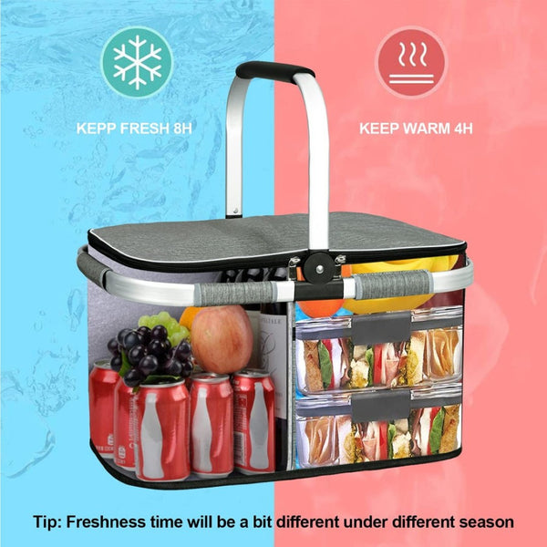 English Elm 35l Insulated Picnic Basket with Aluminum Frame Collapsible Waterproof Cooler Tote W2181P483966