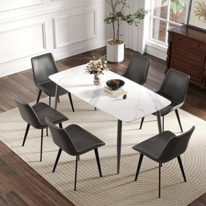 English Elm 62.99" Modern Artificial Stone Dining Table With Curved Edges & Dark Grey Metal Legs - Seats 6 Comfortably W1535S00506