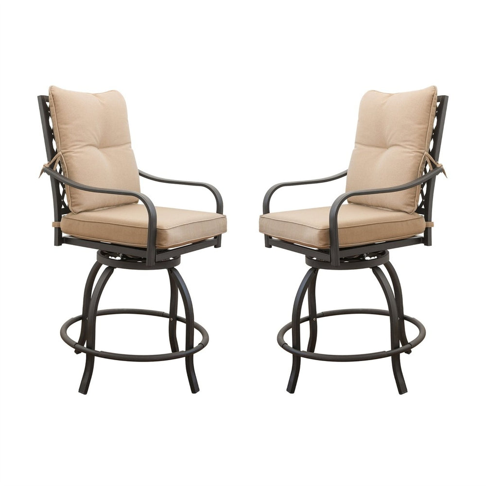 English Elm Outdoor Living Swivels Bar Stools Set For Stylish Garden Relaxation - 360° Comfort In Khaki (2 Chairs) W1859P203846-GIGA