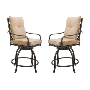 English Elm Outdoor Living Swivels Bar Stools Set For Stylish Garden Relaxation - 360° Comfort In Khaki (2 Chairs) W1859P203846-GIGA
