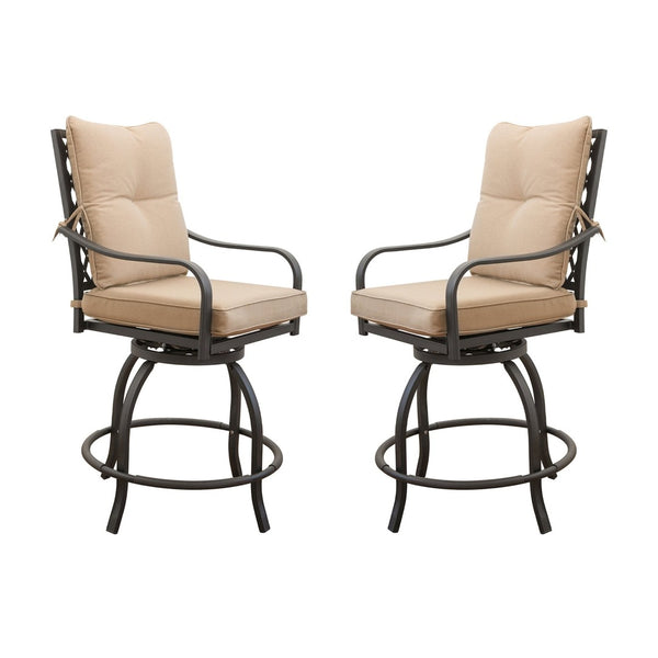 English Elm Outdoor Living Swivels Bar Stools Set For Stylish Garden Relaxation - 360° Comfort In Khaki (2 Chairs) W1859P203846-GIGA