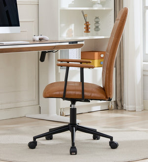 English Elm Antique Pu Leather High Back Office Chair with Swivel Gas Lift and Padded Armrests Antique Brown W3149S00005