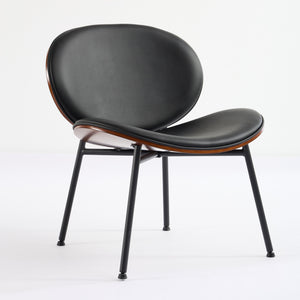 English Elm Mid-Century Shell Chair with Wood Grain Veneer, Curved Wide Seat, Metal-Wood Frame Holds 330+ lbs Black W1143P214250
