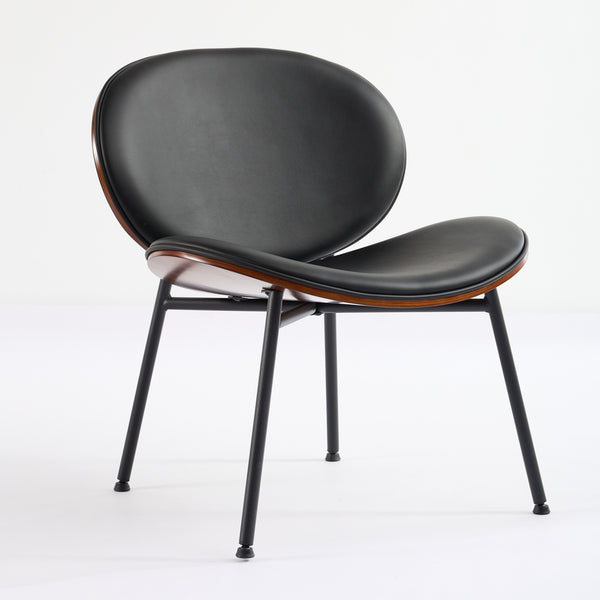 English Elm Mid-Century Shell Chair with Wood Grain Veneer, Curved Wide Seat, Metal-Wood Frame Holds 330+ lbs Black W1143P214250