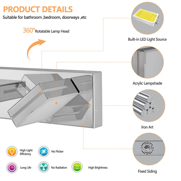 English Elm Modern Chrome LED Vanity Light 5-Light Wall Sconce for Bathroom Mirror — Sleek, Rust‑Resistant LED Lighting W1340P248801