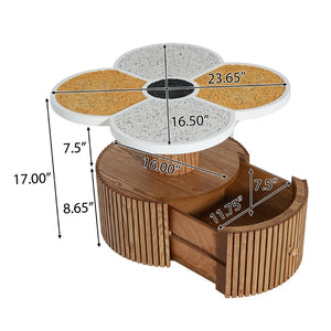 English Elm Unique Clover Shaped Stone Texture Side Table with Drawer Organic Sculptural Accent N770P355454N